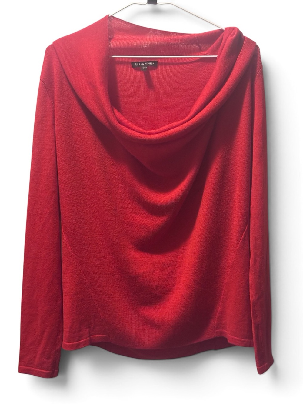 Eileen Fisher Red Wool Cowl Neck Sweater Italian Yarn Small